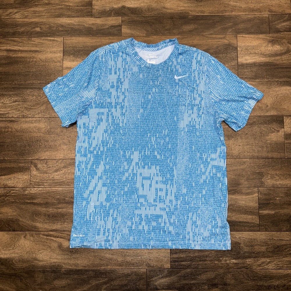 Nike Dri-FIT Athletic T-Shirt Men's XL Short-Sleeve Digital Pattern Blue Workout
